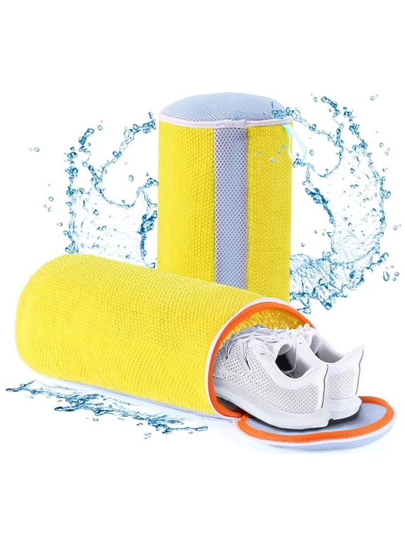 Shoe Washing Bag for Washing Machine,Microfiber Sneaker Cleaning Bag with Hidden Zipper,Reusable Breathable Mesh Laundry Shoe Protector for Running Casual Sneakers(Yellow,without shoe tree)