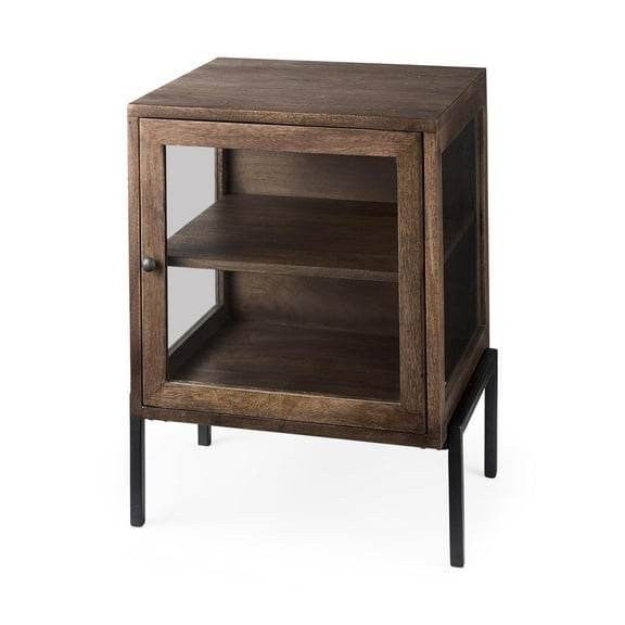 Arelius 20L x 18W x 26H Medium Brown Wood W/ Black Metal Frame End/Side Table