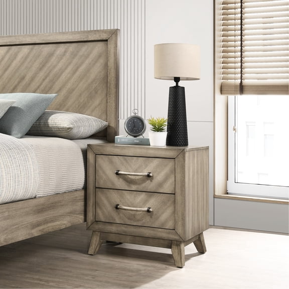 Arena Contemporary Bedroom Nightstand In Antique Gray - Modern And Functional. Spacious Drawers, Materials. , Particle Board & Rubber Wood Construction. 23.6"w X 25.5"h 16.5"d Nightstand, Functional