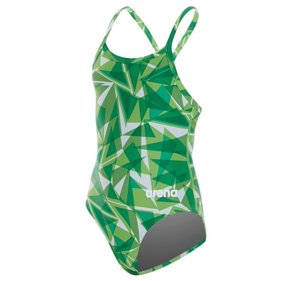Arena Girls' Shattered Glass Maxlife Sporty Thin Strap Racer Back One Piece Swimsuit (24, Kelly Green)