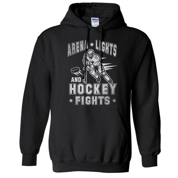 Arena Lights and Hockey Fights Hoodie Sweatshirt Unisex Large Black