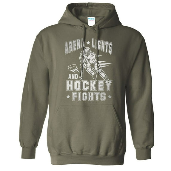 Arena Lights and Hockey Fights Hoodie Sweatshirt Unisex Small Military Green