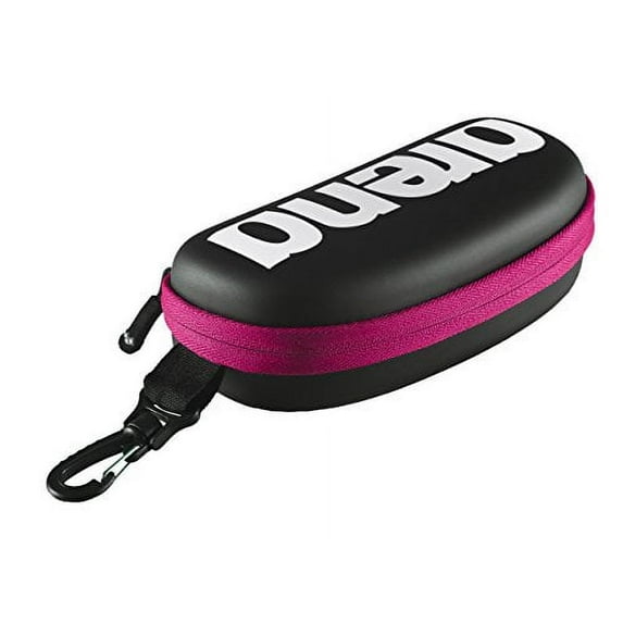 Arena Unisex Swim Goggle Case for Swimming Goggles Hardcover Protective Carrying Case with Clip, Black/White/Fuchsia