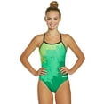 thumbnail image 1 of Arena Women's Spraypaint Maxlife Light Drop Back One Piece Swimsuit (40, Green/Black), 1 of 5