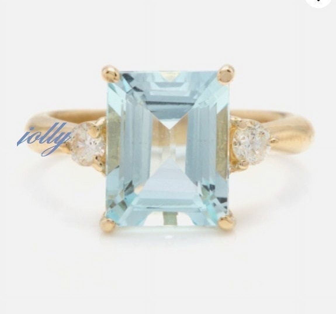 Arena Gems Jewellery Emerald Cut Blue Aquamarine Engagement Ring, 7 ct. t.w, 925 Sterling Silver