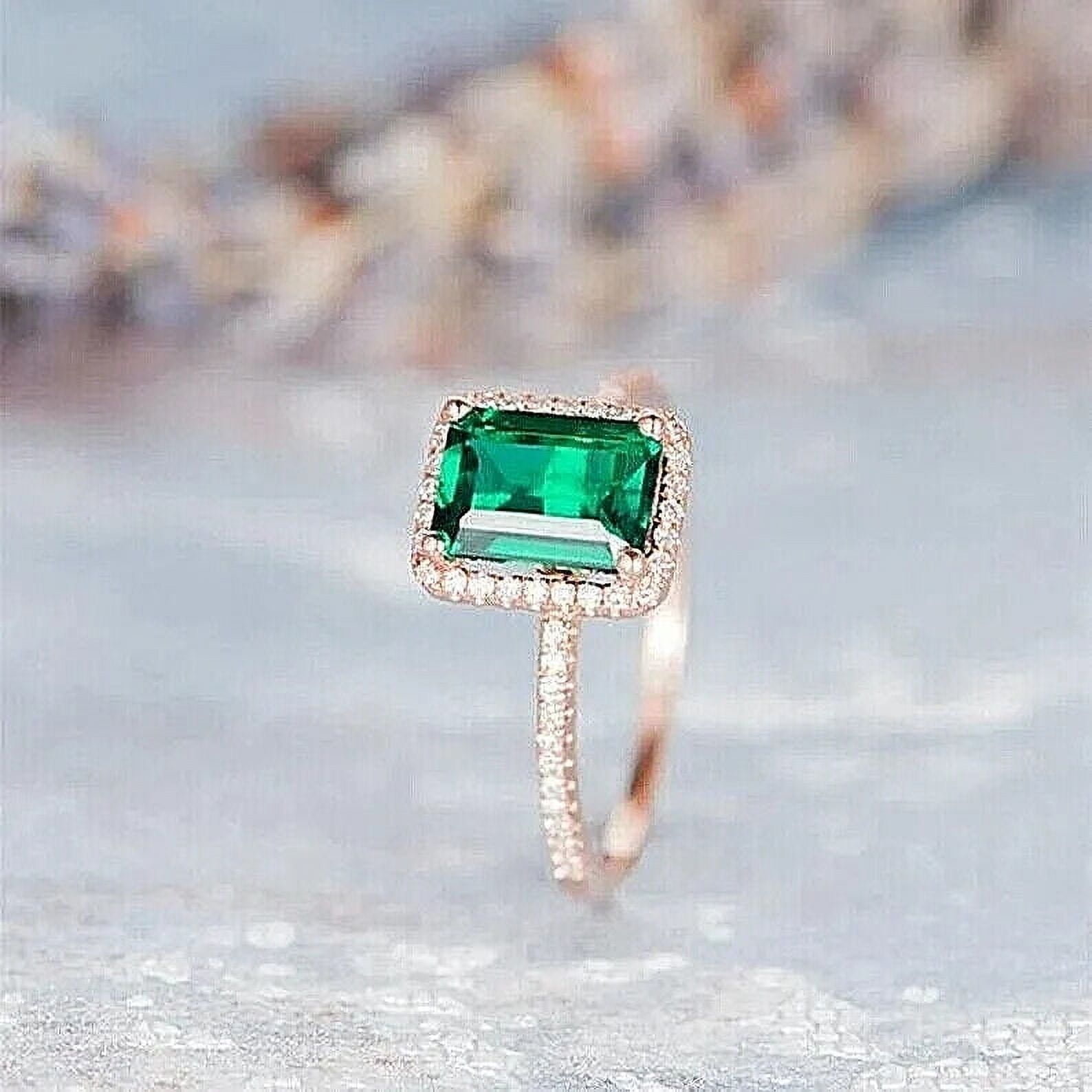 Arena Gems Jewellery Halo Emerald Emerald Engagement 925 Sterling Silver Ring
