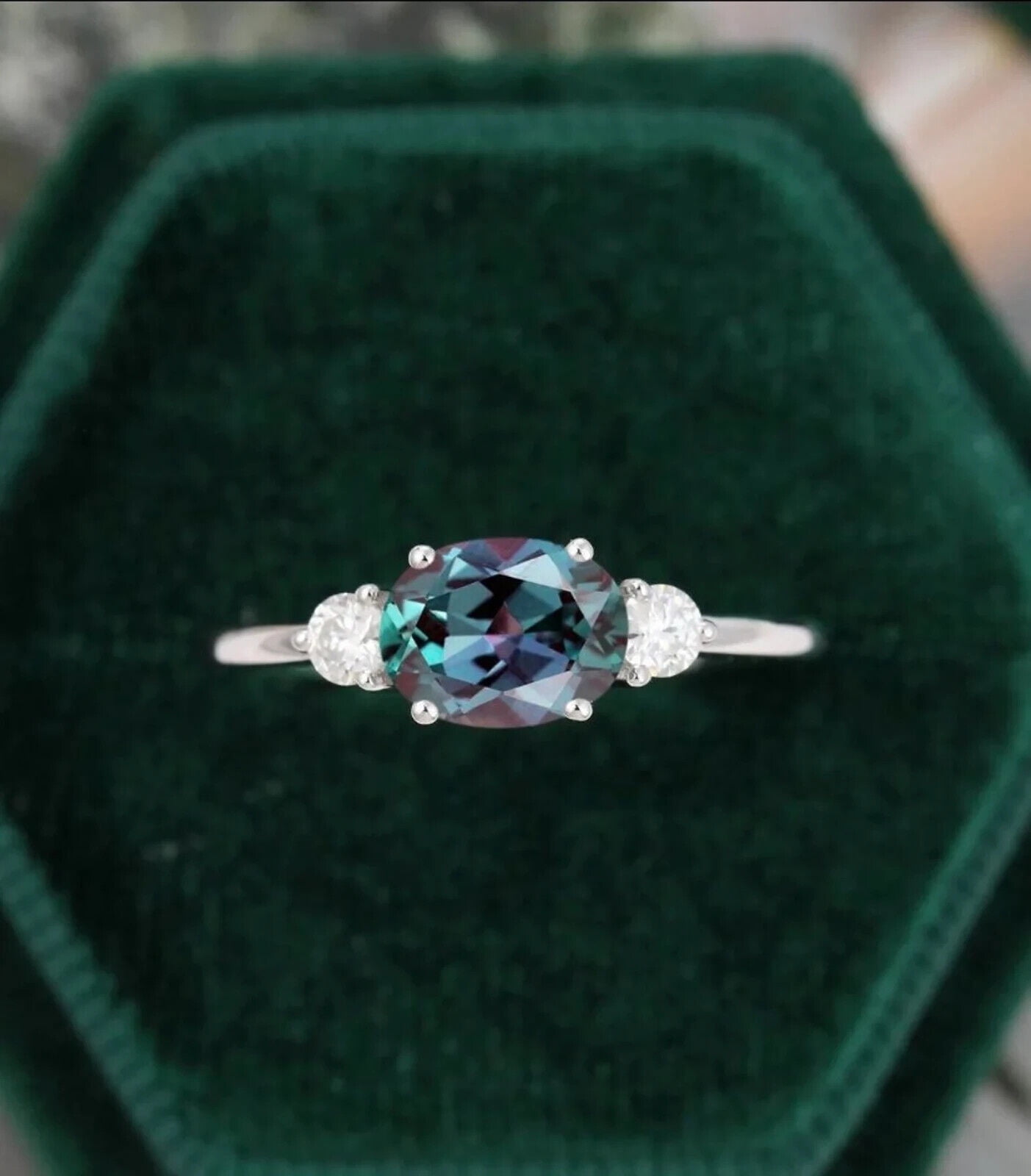 Arena Gems Jewellery Round Blue Alexandrite Engagement Promise Ring, 4 ct, 925 Sterling Silver