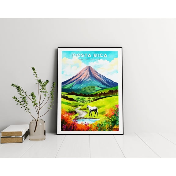 Arenal Volcano Costa Rica Colorful Landscape Wall Decor, Unframed Canvas 12x16in