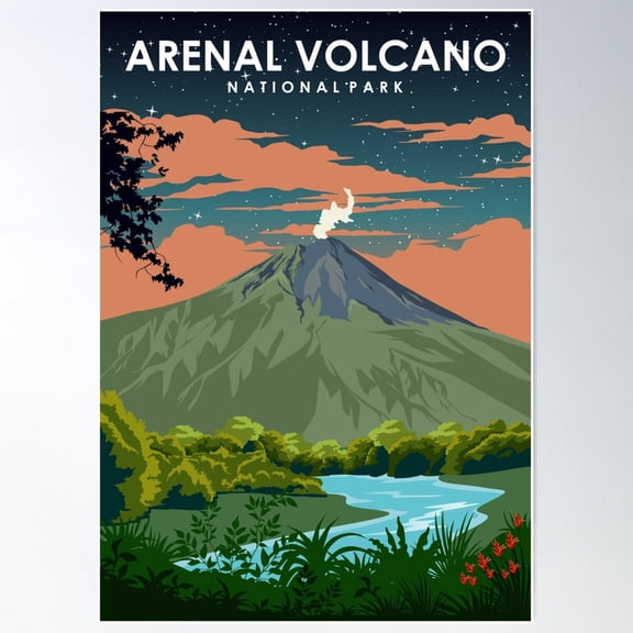 Arenal Volcano Costa Rica National Park At Night Poster Wall Art, Modern Wall Decor For Living Room Bedroom, 24x36 UNFRAMED