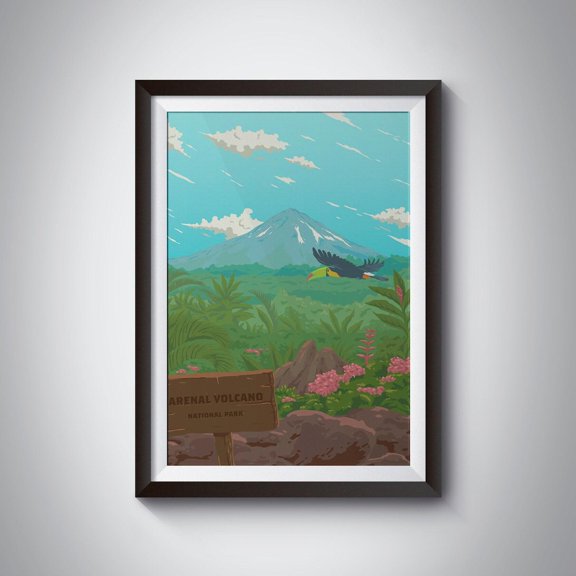 Arenal Volcano National Park Costa Rica Rainforest Art, Unframed Paper Poster 8x10in