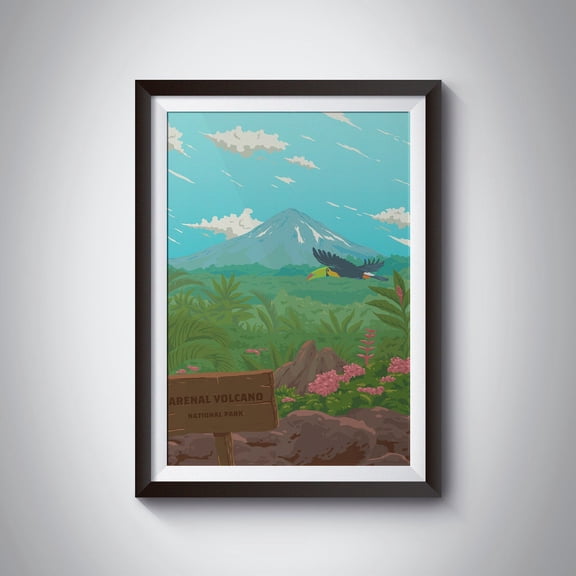 Arenal Volcano National Park Poster, Costa Rica, Retro Travel Print, Rainforest, Cloud Forest, Travel Poster, Costa Rica Wildlife Wall Art, Modern Wall Decor, 12x18 UNFRAMED