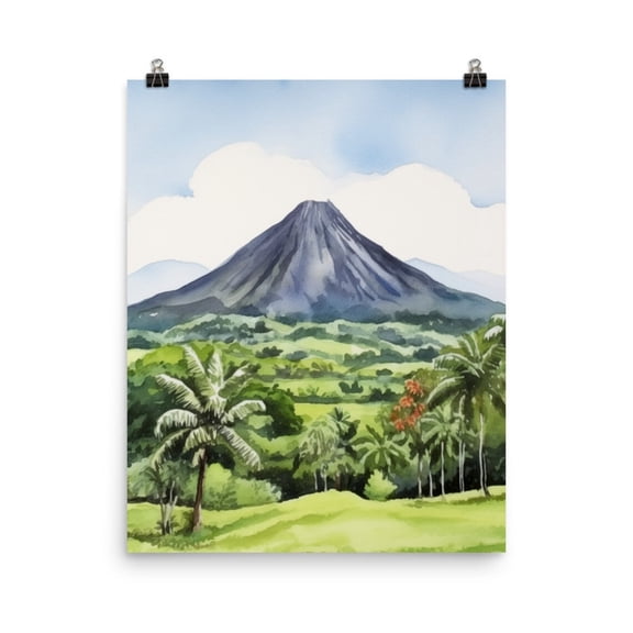Arenal Volcano Print, Costa Rica Wall Art, Tropical Rainforest Poster, Caribbean Travel Decor, Green Mountain Landscape Artwork