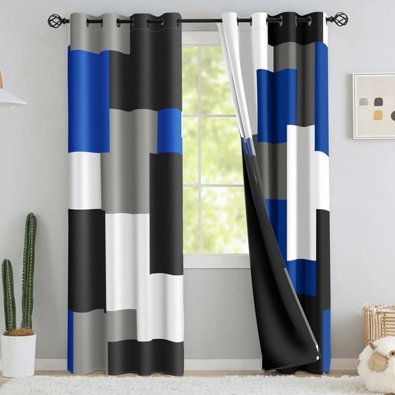 Arenarug Modern Abstract Geometric Grommet Blackout Curtains Set of 2, Thermal Insulated for Bedroom, Royal Blue,52"Wx63"L