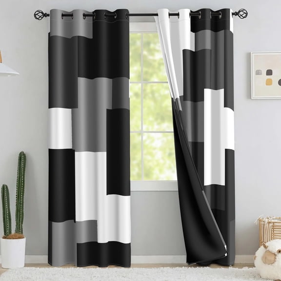 Arenarug Black Grey Modern Geometric Blackout Curtains,Thermal Insulated for Bedroom,2 Panels 52"x84"