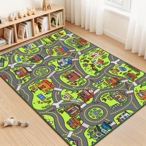 Arenarug 60"x36" City Road Car Play Rug, Kids Map Washable Non-Slip Educational for Children, Playroom Classroom