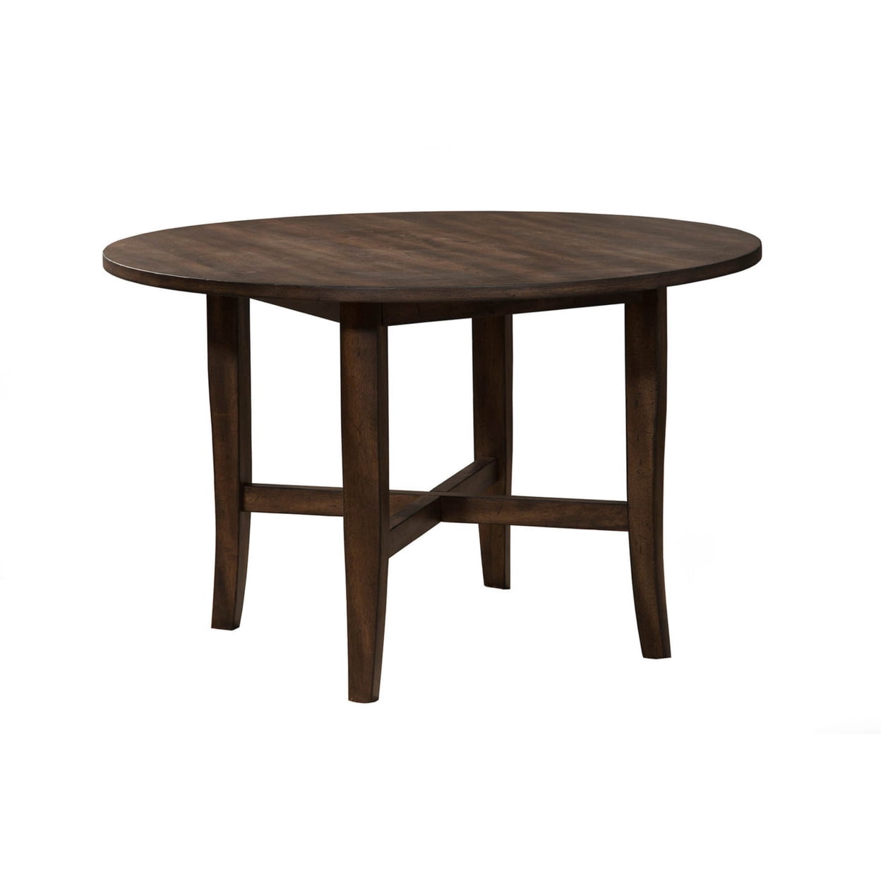 Burnished Dark Oak Round Wood Dining Table with Four Legs