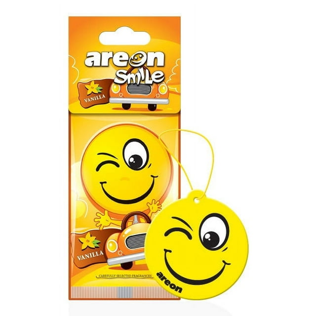 Areon Smile I Emoji Design Hanging Car Air Freshener, Vanilla Scent (Pack of 12)