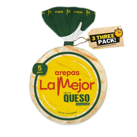 Arepas La Mejor Cheese-Flavored Arepas Colombian Corn Tortilla Patties with Cheese 3 Packs