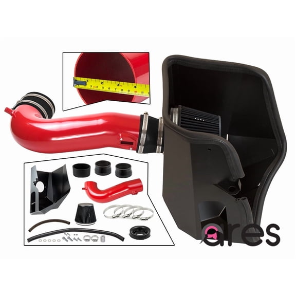 Ares RED Cold Air Intake System with Heat Shield Kit + Filter Combo Compatible With 2019-2024 Silverado 1500 / Sierra 1500 4.3L V8