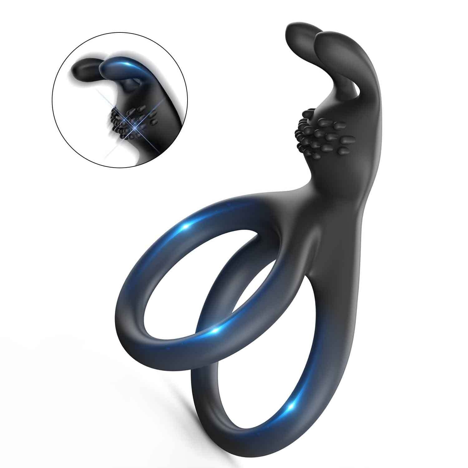Areskey Silicone Dual Penis Ring, Male Stretchy Rabbit Head Support Ring, Sex Toy for Men or Couples photo