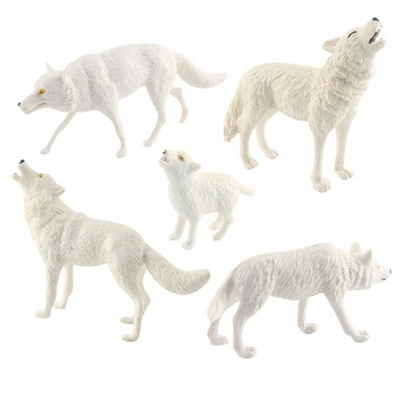 Arestory 5PC Simulation White Wolf Model Roaring Wolf Walking Wolf Cub Desktop Sand Table Decoration Ornaments