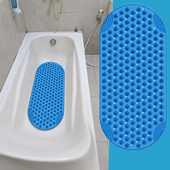 Arestory Bathtub and Shower Mats, Extra Long Non-Slip Bath Tub Mat 35 x 16 Inch, Machine Washable Bathmat with Suction Cups & Drain Holes for Bathroom Floor, Blue