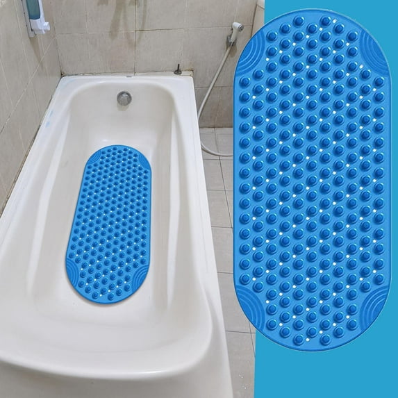 Arestory Bathtub and Shower Mats, Extra Long Non-Slip Bath Tub Mat 35 x 16 Inch, Machine Washable Bathmat with Suction Cups & Drain Holes for Bathroom Floor, Blue
