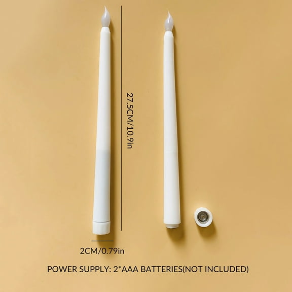 Arestory LED Flameless Cone Candle ,10.9 Inch Ivory Candle Stick, Battery Powered 3D Flickering False Flame Window Candle. 2 pcs