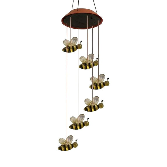 Arestory LED Solar Bee Wind Chime, 27.6" Mobile Hanging Wind Chime for Home Garden Decoration, Automatic Light Changing Color(Honeybee)