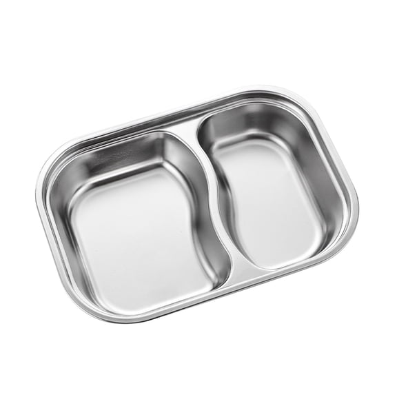Arestory Stainless Steel Divided Plates Tray 2 Sections Diet Food Control Dinner Plate for Adults - Unbreakable Metal Plate for Campers Portion Control Reusable Plate