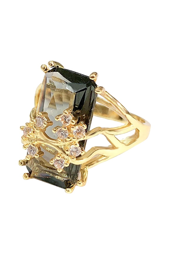Arestory Womens Two in One Ring Set Elegant Engagement Rings Square Cut Solitaire Inlaid Zircon Bridal Wedding Band (Yellow, 5)