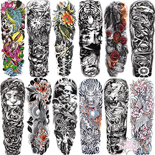 Aresvns Full Arm Temporary Tatttoos for Men and Women,Japanese