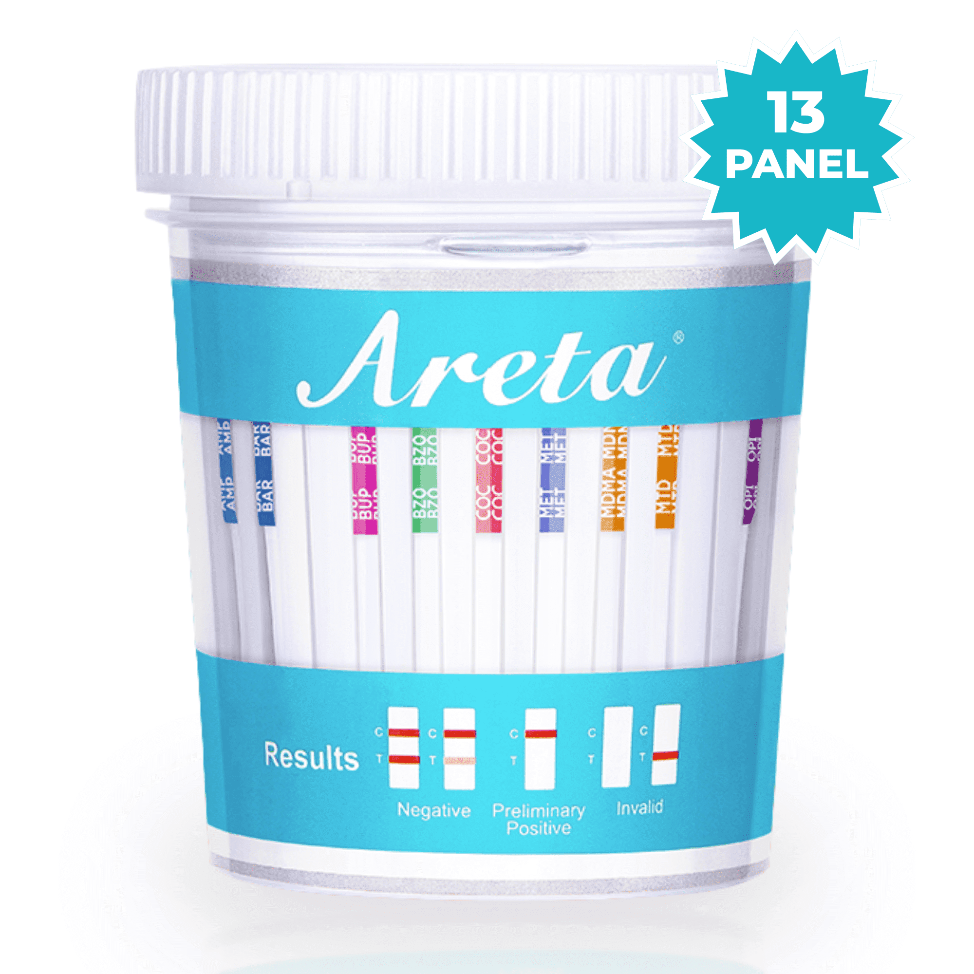 Areta 13 Panel Disposable Urine Drug Test Kit for THC, AMP, BZO, COC, BAR, OPI, BUP, MDMA, MET, MTD, OXY, PCP, TCA, with Gloves, 1 Pack