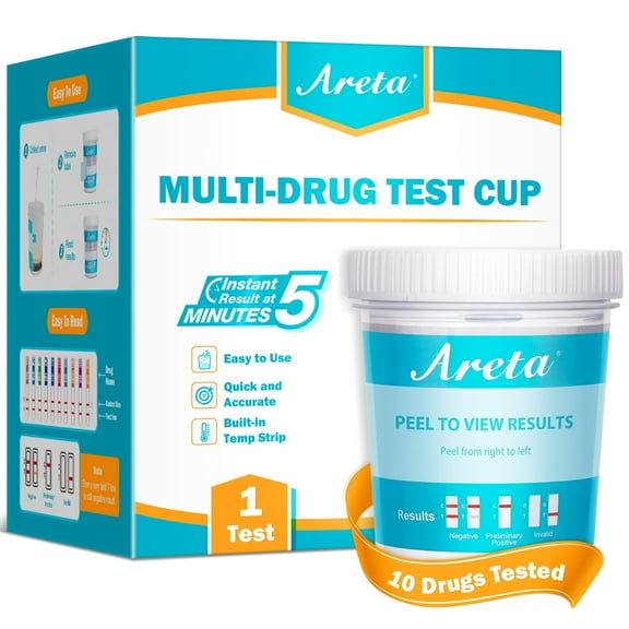 Areta Multi-Drug Test Cup: at Home Drug Test Kit for Urine - 10 Panel Drug Test Kit for All Drug-Testing Marijuana(THC),COC,AMP,BAR,BZO,MET,MDMA,MTD,OPI,PCP- Home Drug Testing Kits-#ACDOA-3104 1Pack