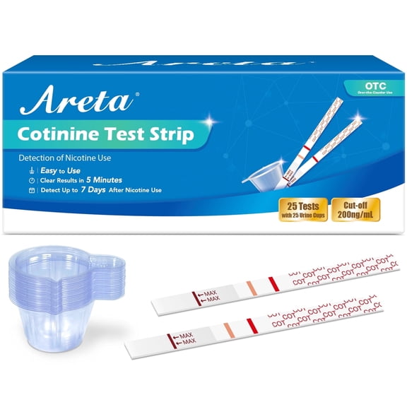 Areta Nicotine Cotinine Urine Test Strips, Accurate 200 Ng/mL Cutoff, 25-Ct