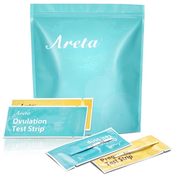 Areta Ovulation & Pregnancy Test Strips Combo Kit, 100 Ovulation Strips and 30 Pregnancy Tests, Exp Nov17