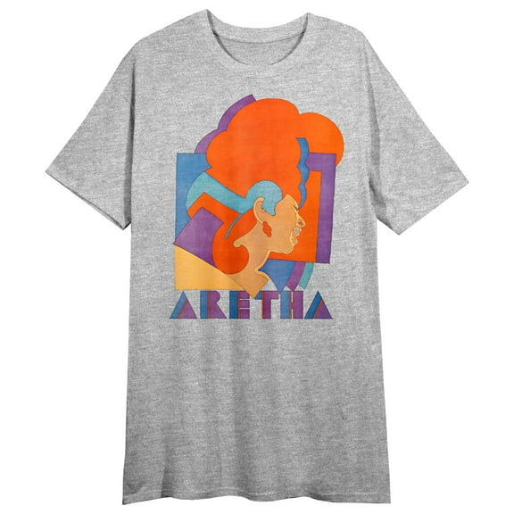 Aretha Franklin Women's Heather Gray Night Shirt With Short Sleeves And Crew Neck-XL