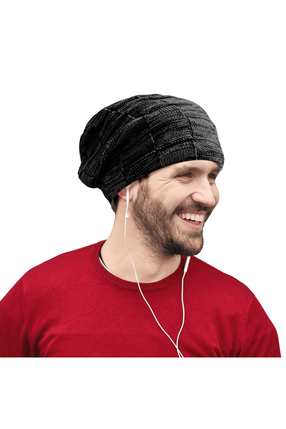 Slouchy Beanie for Men Winter Hats for Guys Cool Beanies Mens Lined Knit Warm Thick Skully Stocking Benie Hat, One Size, Black