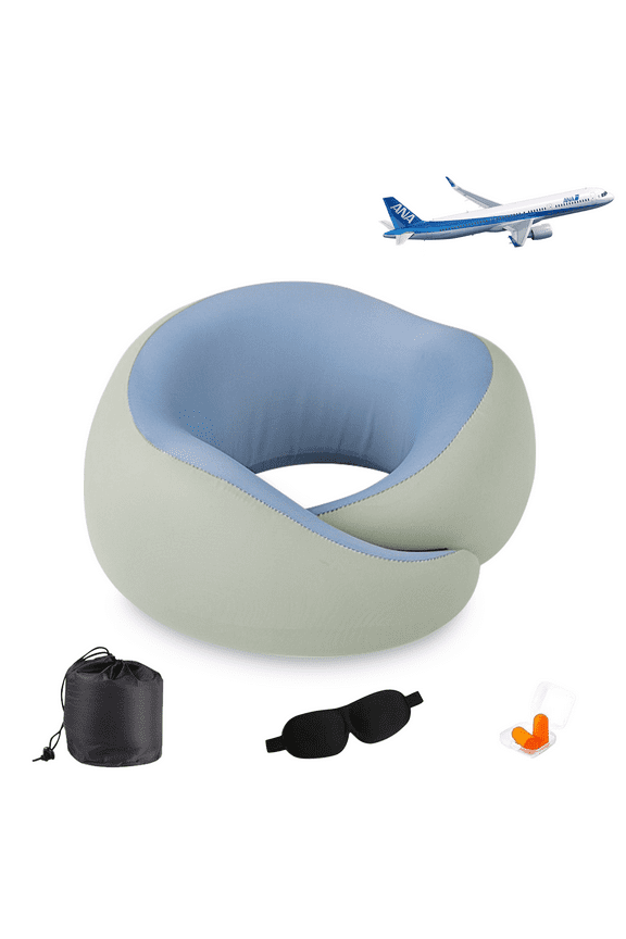 Travel Pillow for Airplanes, 360 Support Memory Foam Neck Pillow with Eye Mask, Earplugs and Storage Bag for Planes, Trains and Long-Distance Driving
