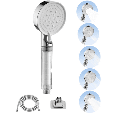 Arevtovis Shower Head, 5-Mode Massage Pulse Handheld Shower Head Set, High-Pressure Shower Head with Punch-Free Bracket and Long Hose, Easy Installation Without Tools, Silver