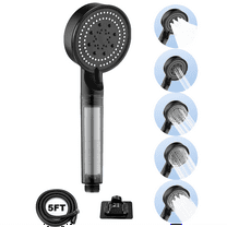 Arevtovis Shower Head, 5-Mode Massage Pulse Handheld Shower Head Set, High-Pressure Shower Head with Punch-Free Bracket and Long Hose, Easy Installation Without Tools, Black