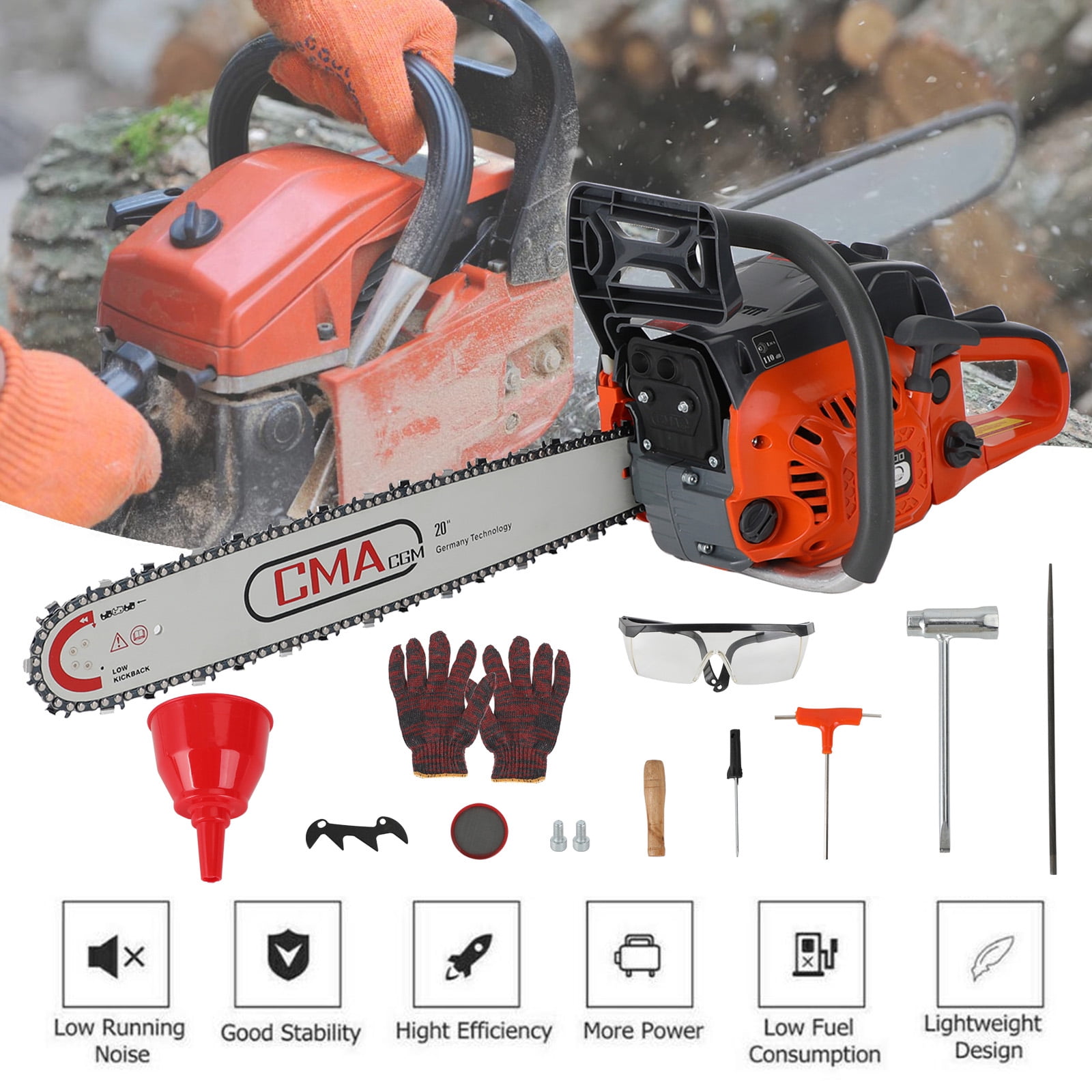 Areyourshop 20" 68CC Gasoline Chainsaw with Aluminum Crankcase