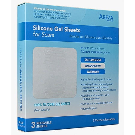 Areza Silicone Gel Sheets for Scars 4” X 4” Three (3) Non-sterile sheets per box