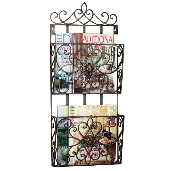 Arezzio Wall Magazine Rack Antique Bronze Double