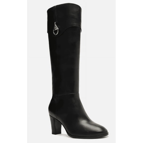 Arezzo BLACK Women's Vivian Mid Block Genuine Leather Boot, US 7B