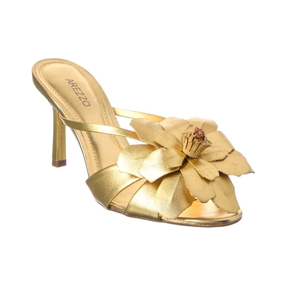 Arezzo Daisy Leather Sandal, 5, Gold
