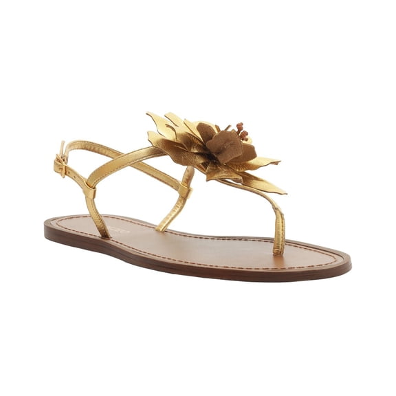 Arezzo Daisy Leather Sandal, 5, Gold