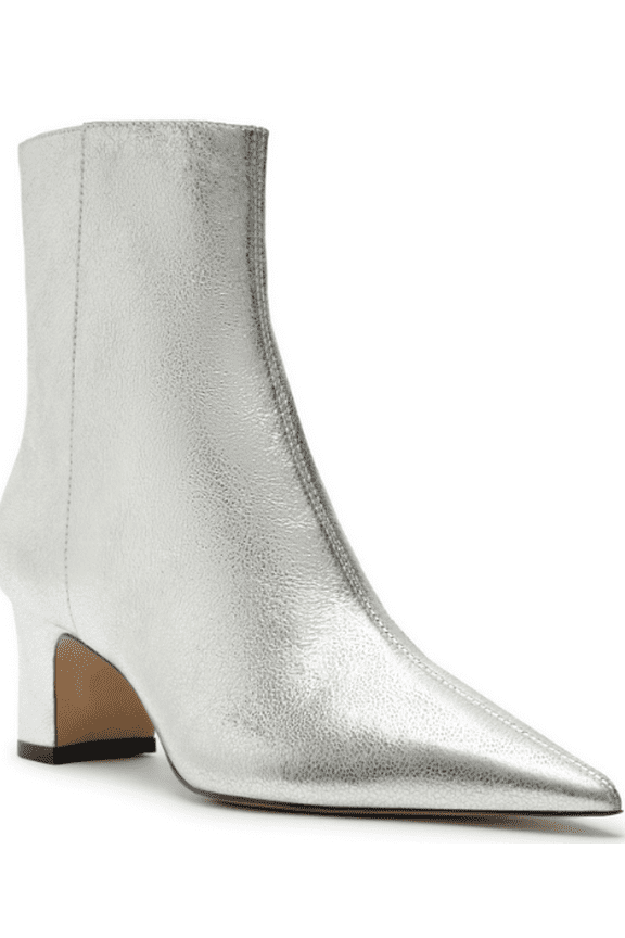Women's Silver Jemma Mid-Block Leather Boots, 6 B