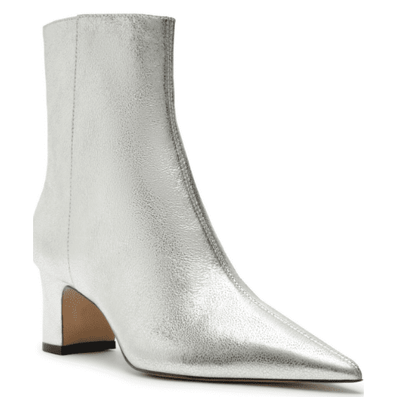 Arezzo Women's Silver Jemma Mid-Block Leather Boots, 6 B