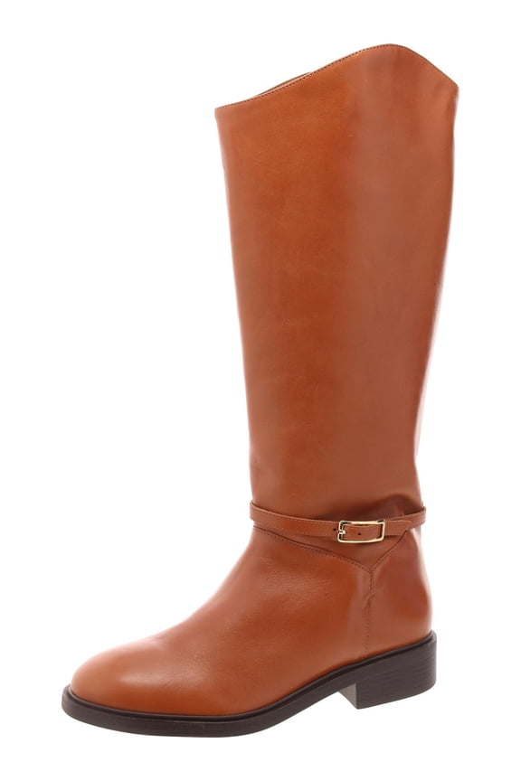 Womens Bota Salto Baixo Pull On Round Toe Knee-High Boots